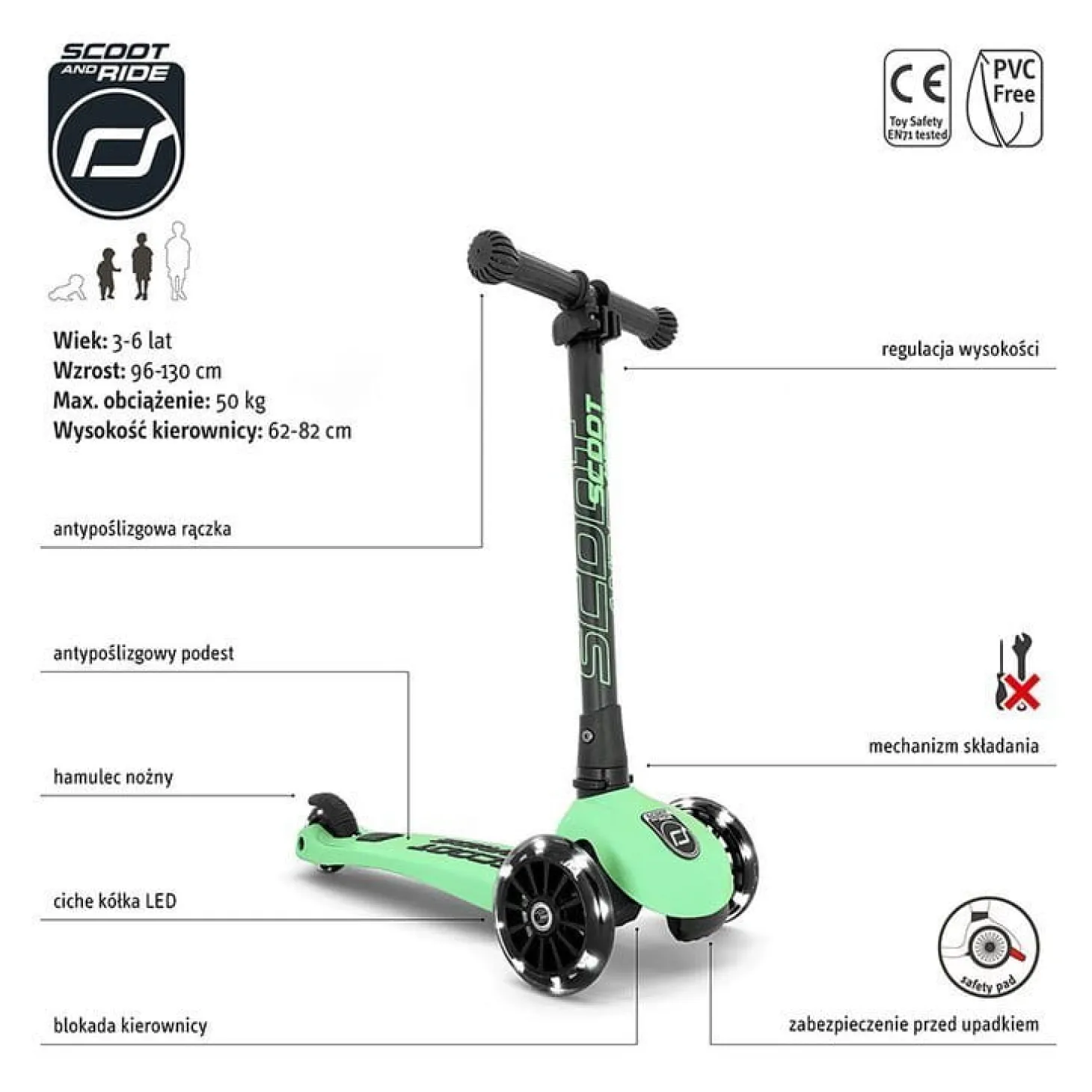 Highwaykick 3 LED Hulajnoga składana ze świecącymi kółkami 3+ Kiwi