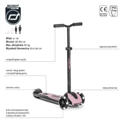 Highwaykick 5 LED Hulajnoga trójkołowa balansowa ze świecącymi kółkami 5+ Rose