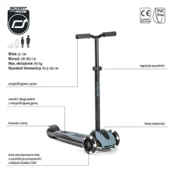 Highwaykick 5 LED Hulajnoga trójkołowa balansowa ze świecącymi kółkami 5+ Steel