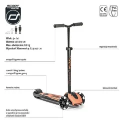 Highwaykick 5 LED Hulajnoga trójkołowa balansowa ze świecącymi kółkami 5+ Peach