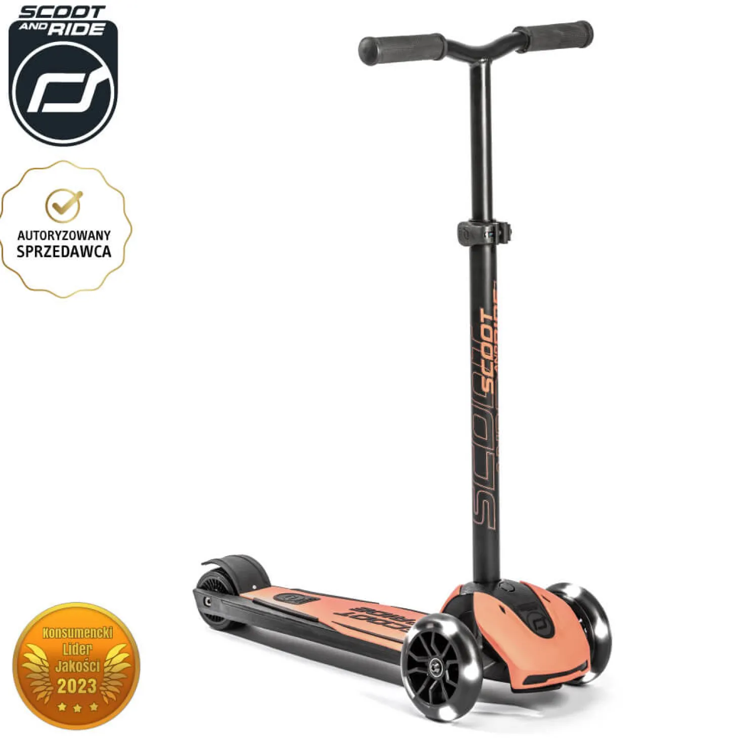 Highwaykick 5 LED Hulajnoga trójkołowa balansowa ze świecącymi kółkami 5+ Peach
