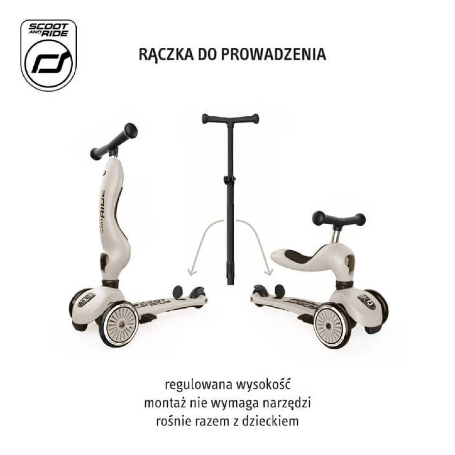 Highwaykick1 Push and Go 2w1 Jeździk i hulajnoga z rączką do prowadzenia 1-5 lat Ash