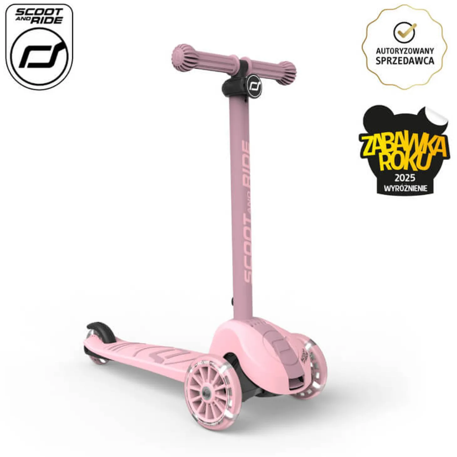 Highwaykick 3S Hulajnoga z systemem sterowania 2w1 i kółkami LED składana 3+ Rose