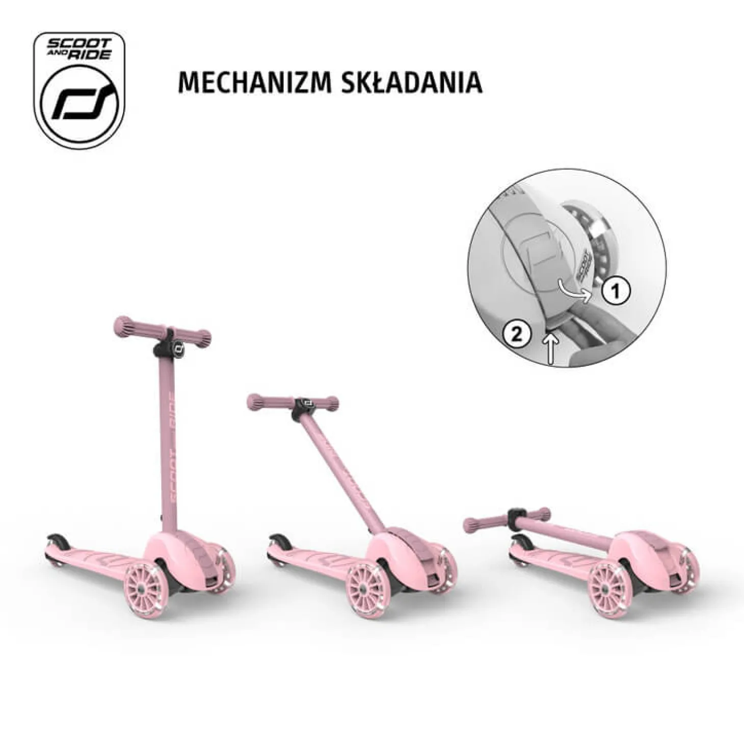 Highwaykick 3S Hulajnoga z systemem sterowania 2w1 i kółkami LED składana 3+ Rose