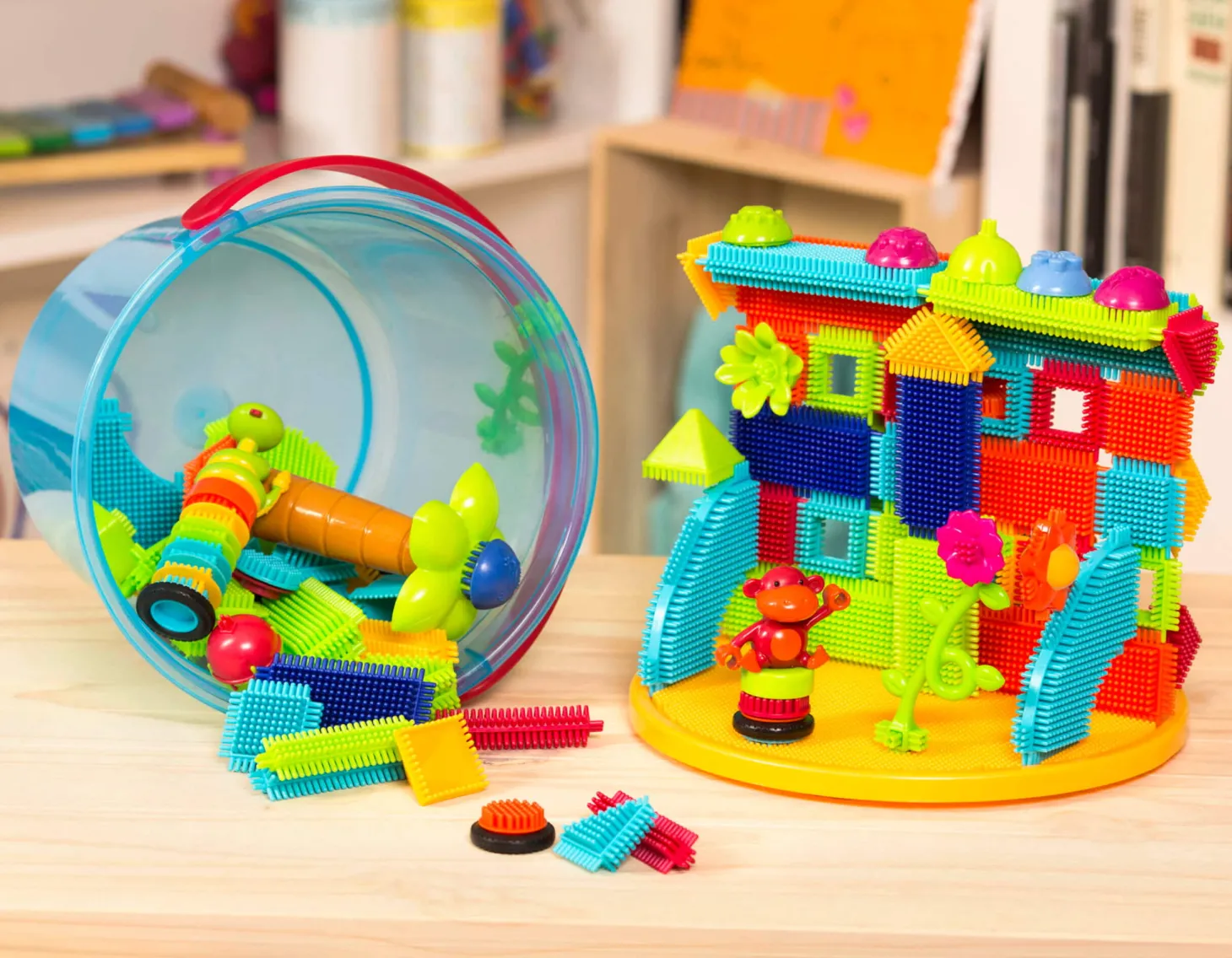 Jungle Adventure Bucket - klocki jeżyki w wiadrze - zestaw DŻUNGLA, 128 elementów