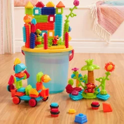 Jungle Adventure Bucket - klocki jeżyki w wiadrze - zestaw DŻUNGLA, 128 elementów