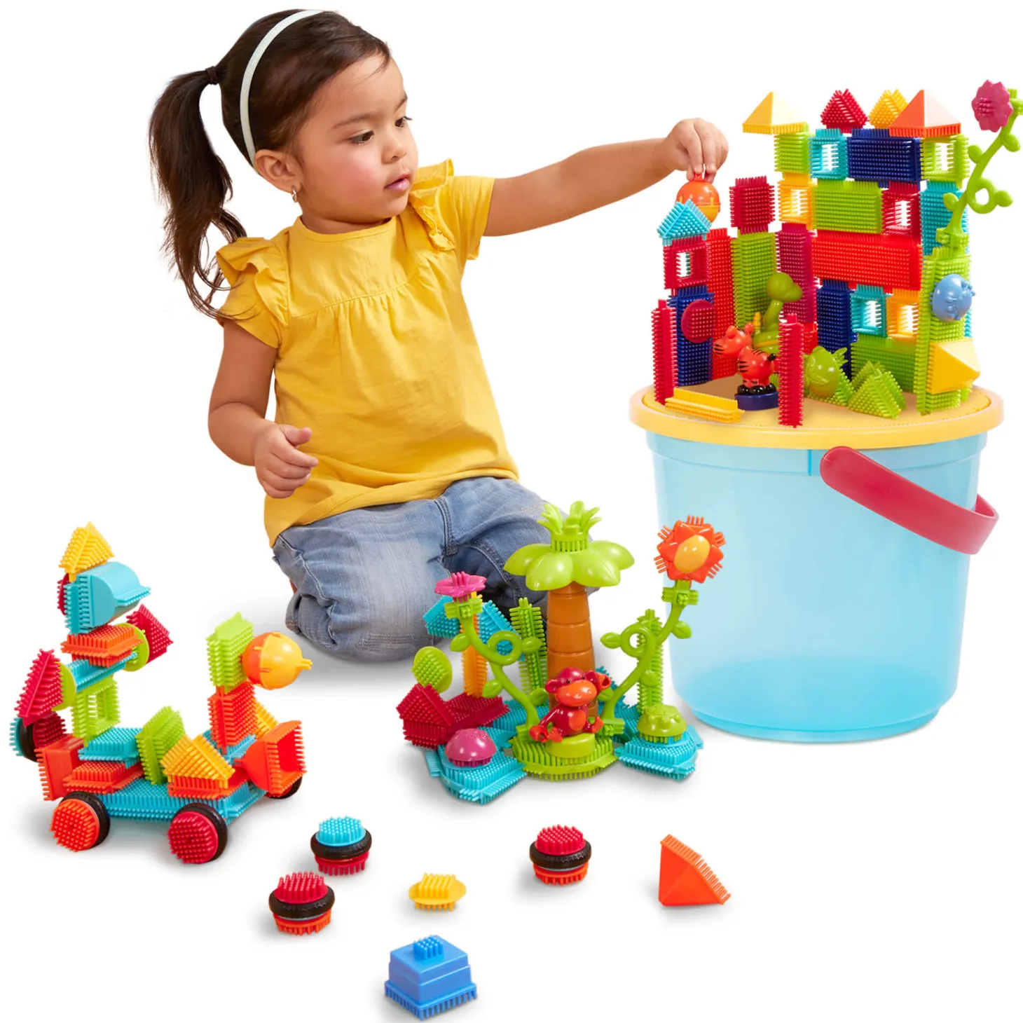 Jungle Adventure Bucket - klocki jeżyki w wiadrze - zestaw DŻUNGLA, 128 elementów
