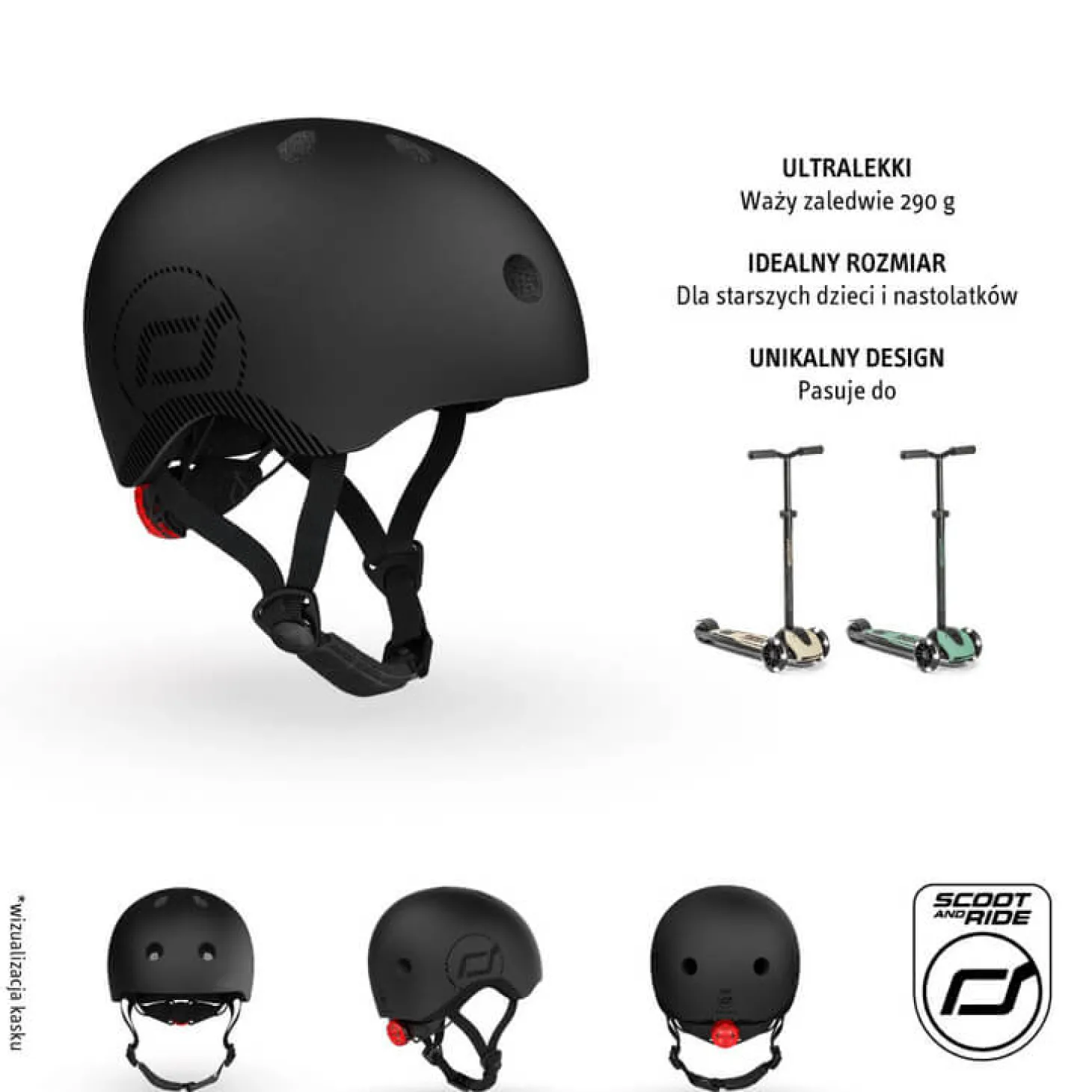 Kask M-L dla starszych dzieci i nastolatków Black