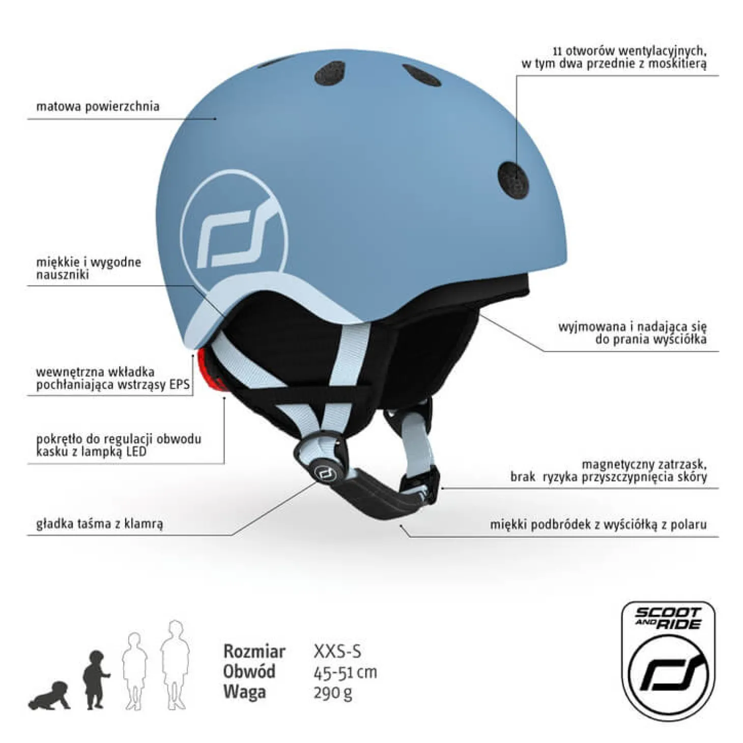 Kask narciarski zimowy XXS-S dzieci 1+ Steel