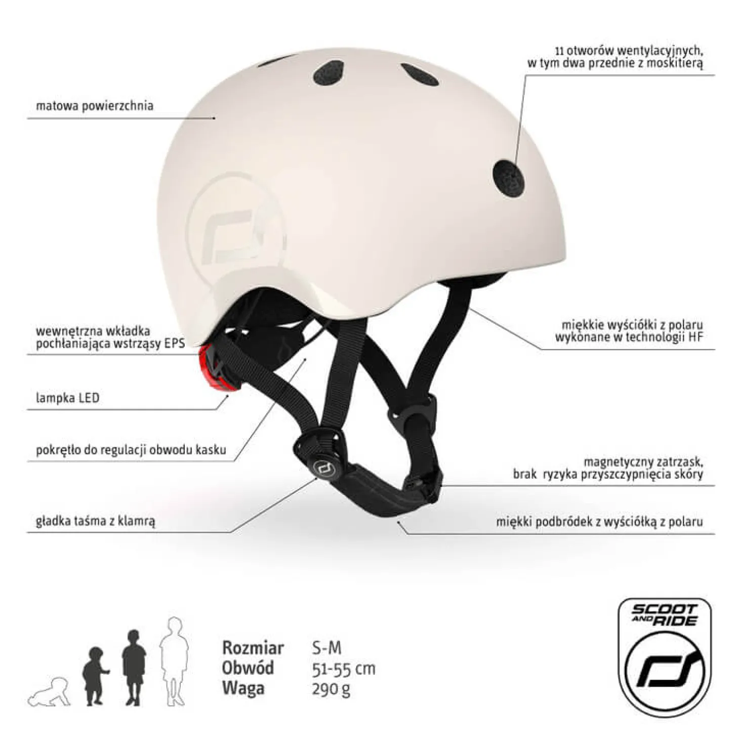 Kask S-M dla dzieci 3+ Ash