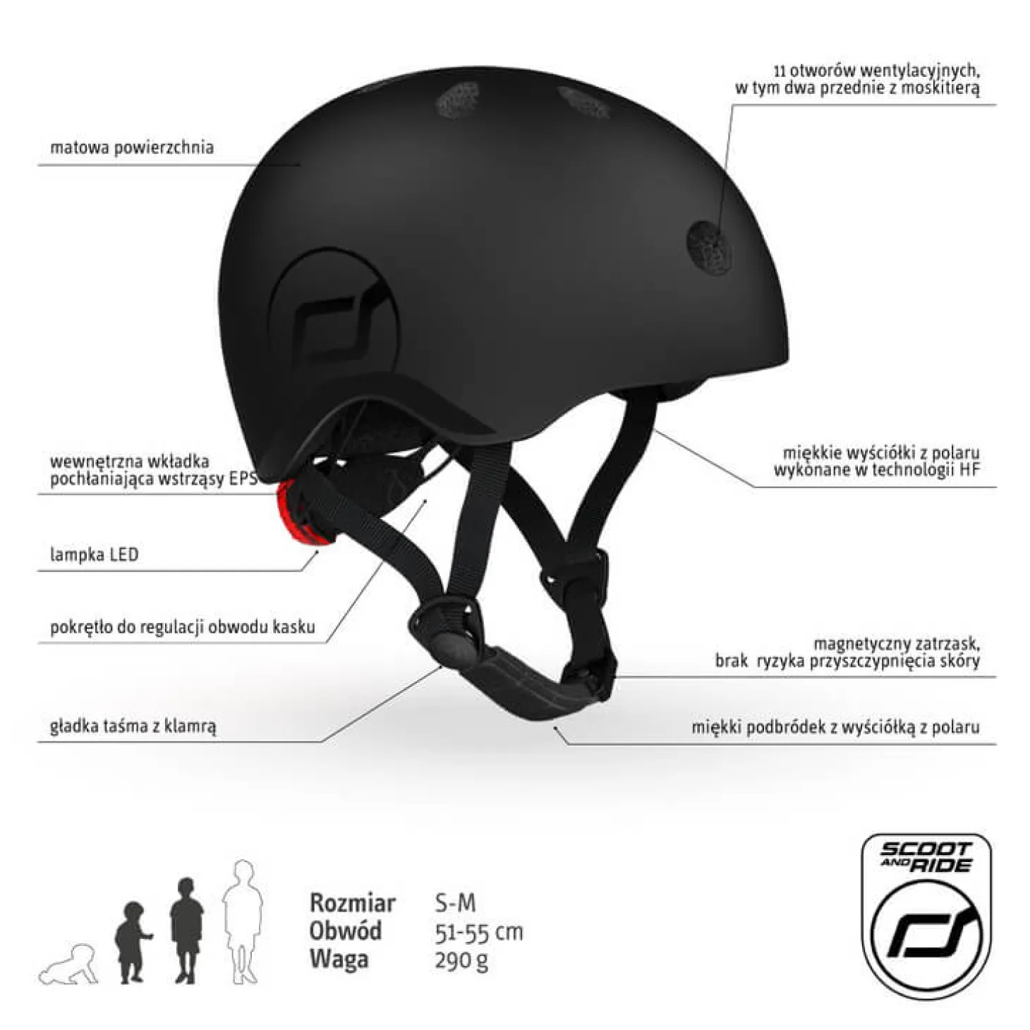 Kask S-M dla dzieci 3+ Black