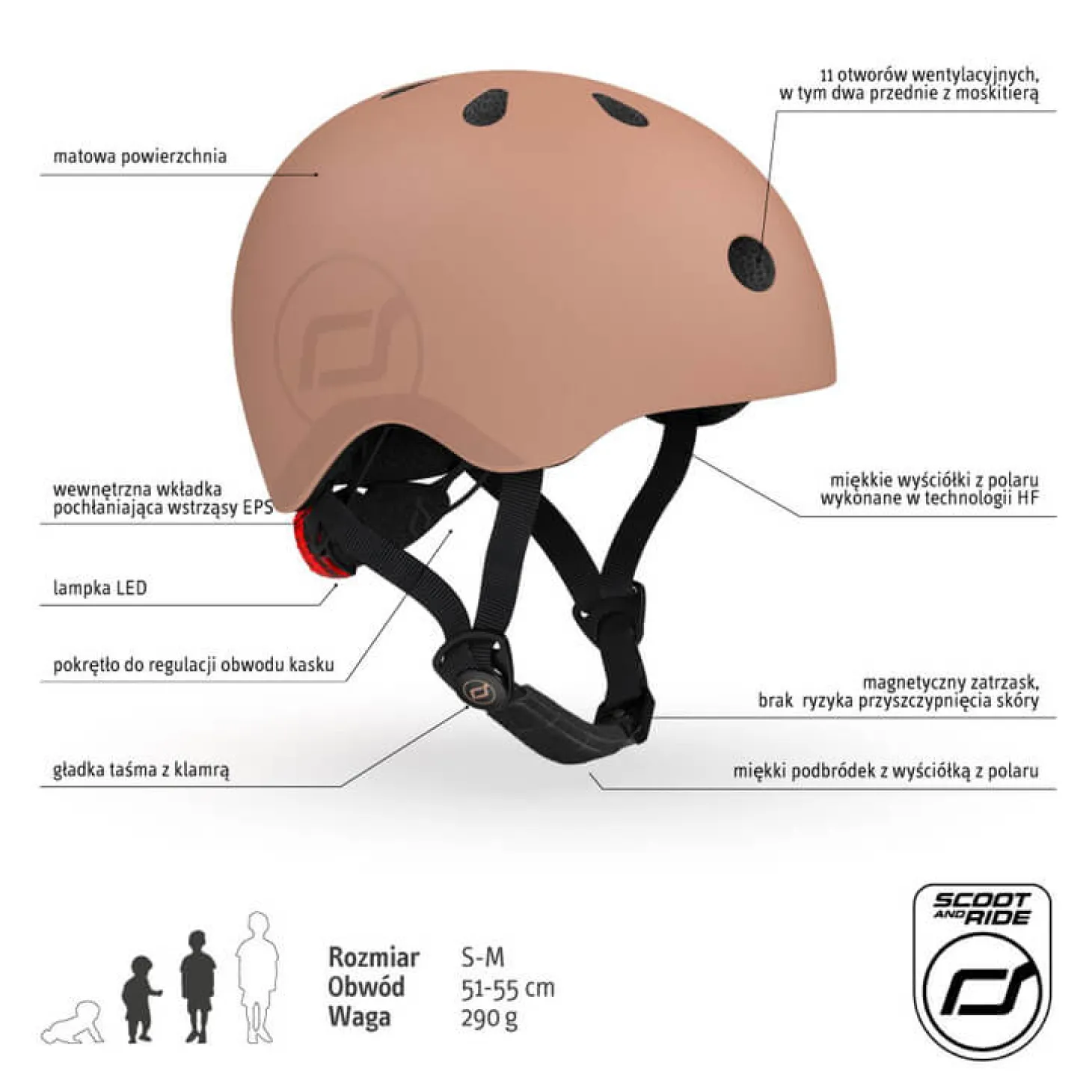 Kask S-M dla dzieci 3+ Mocha