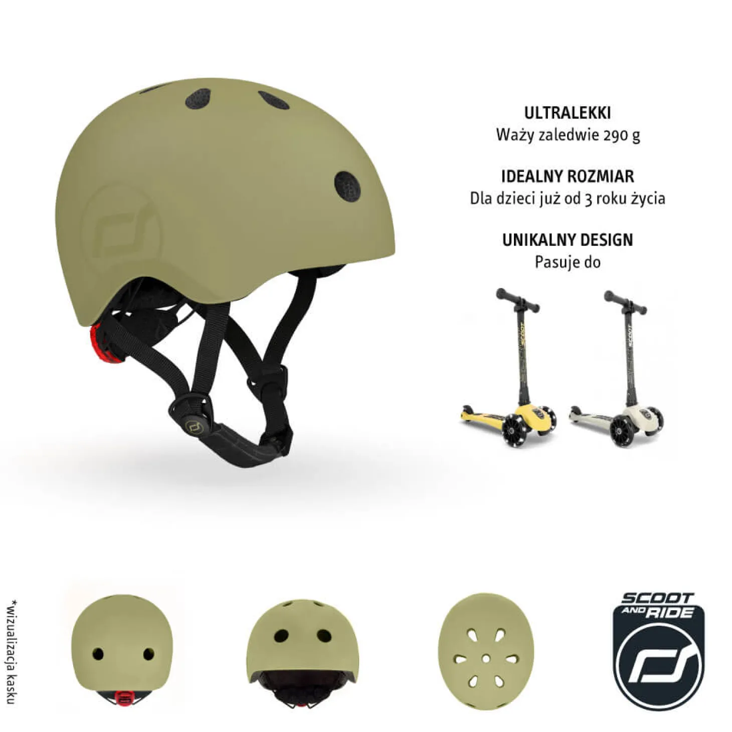 Kask S-M dla dzieci 3+ Olive