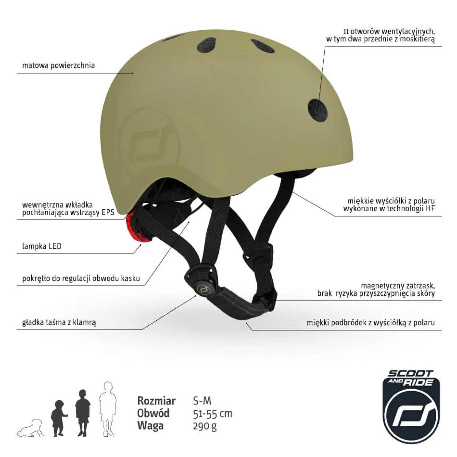 Kask S-M dla dzieci 3+ Olive