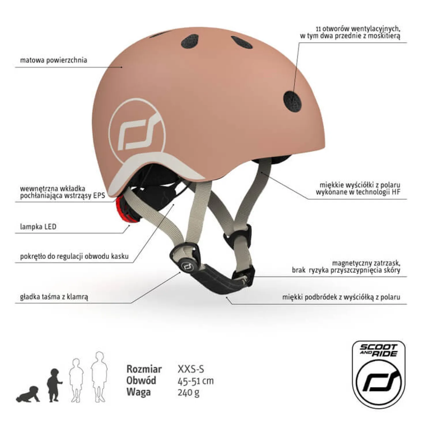 Kask XXS-S dla dzieci 1rż+ Mocha