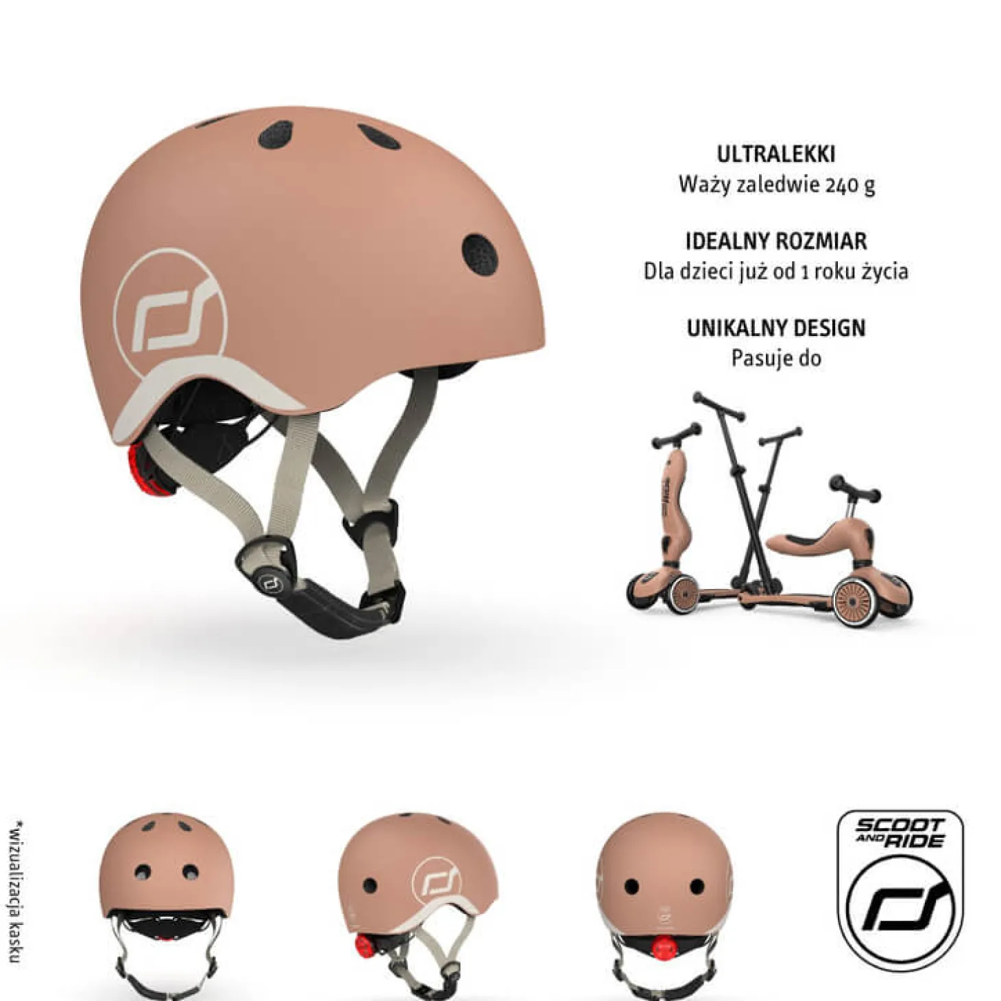 Kask XXS-S dla dzieci 1rż+ Mocha