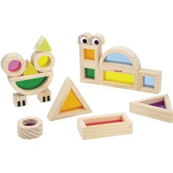 Klocki drewniane przeźroczyste kolorowe sensoryczne 12 m+