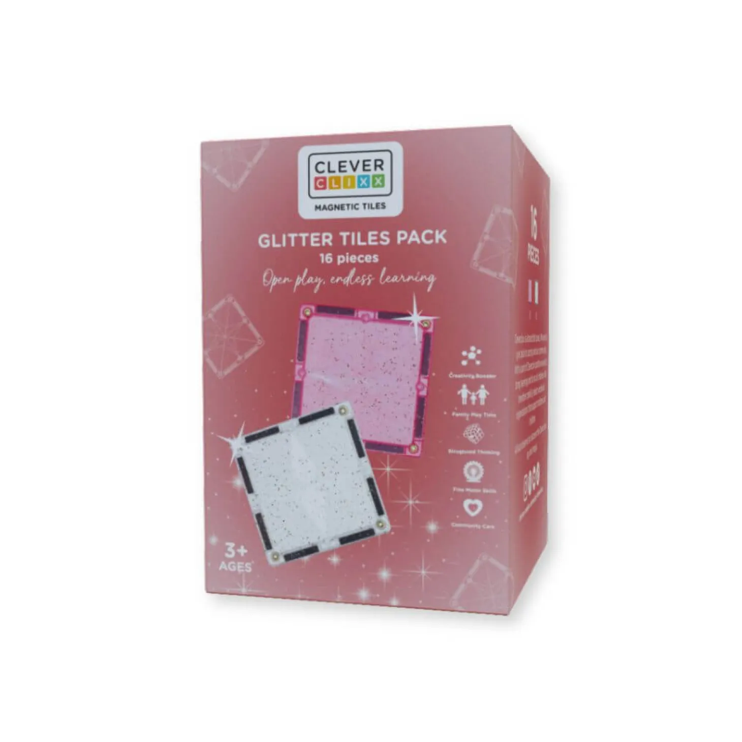Klocki magnetyczne Glitter Tiles Pack Transparent & Pink - 16 el.
