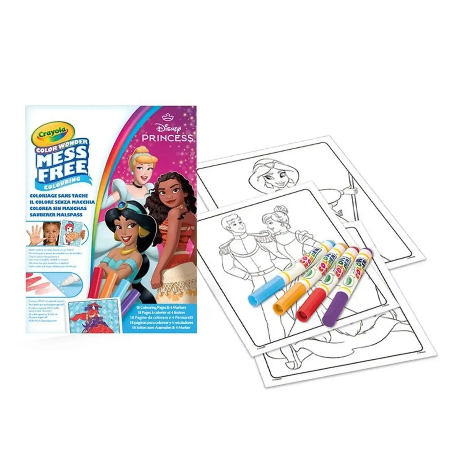 Kolorowanka dla dzieci i 4 niebrudzące magiczne flamastry Color Wonder Mess Free Księżniczki Disneya 3+
