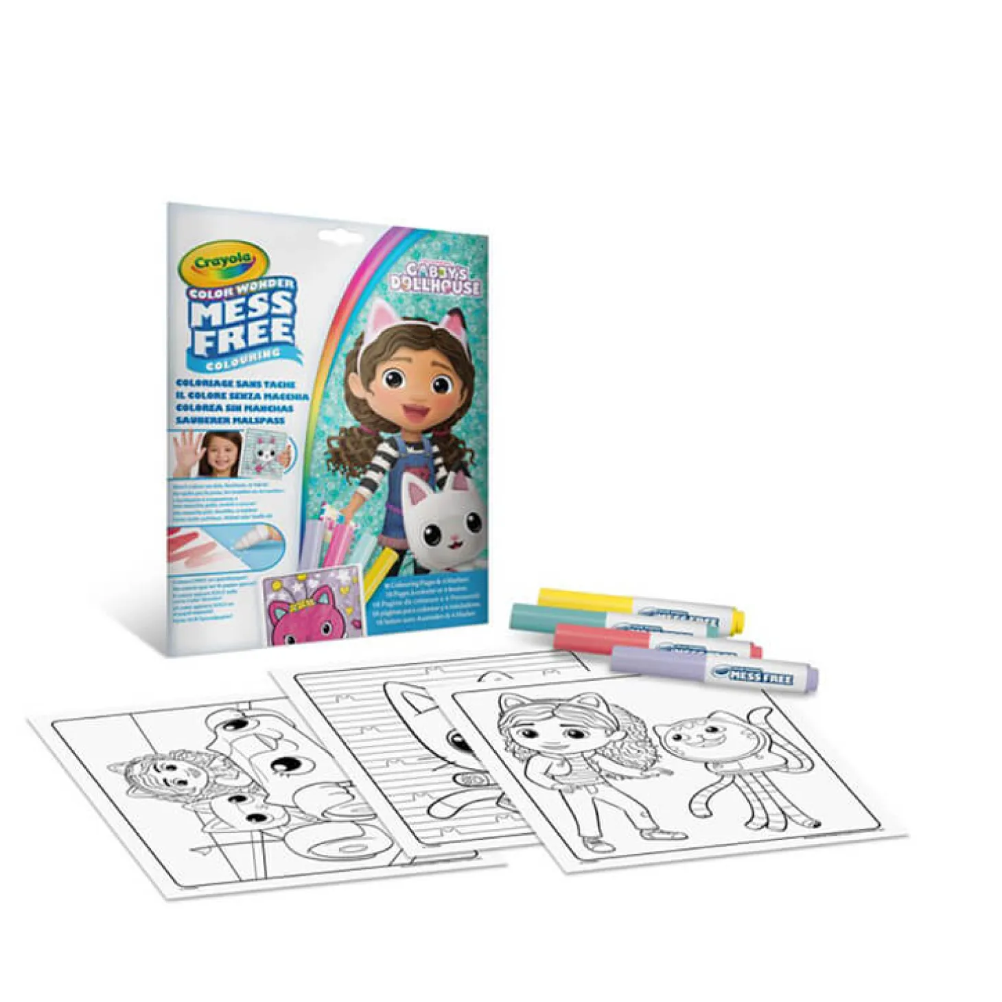 Kolorowanka dla dzieci i 4 niebrudzące magiczne flamastry Color Wonder Mess Free Koci Domek Gabi 3+