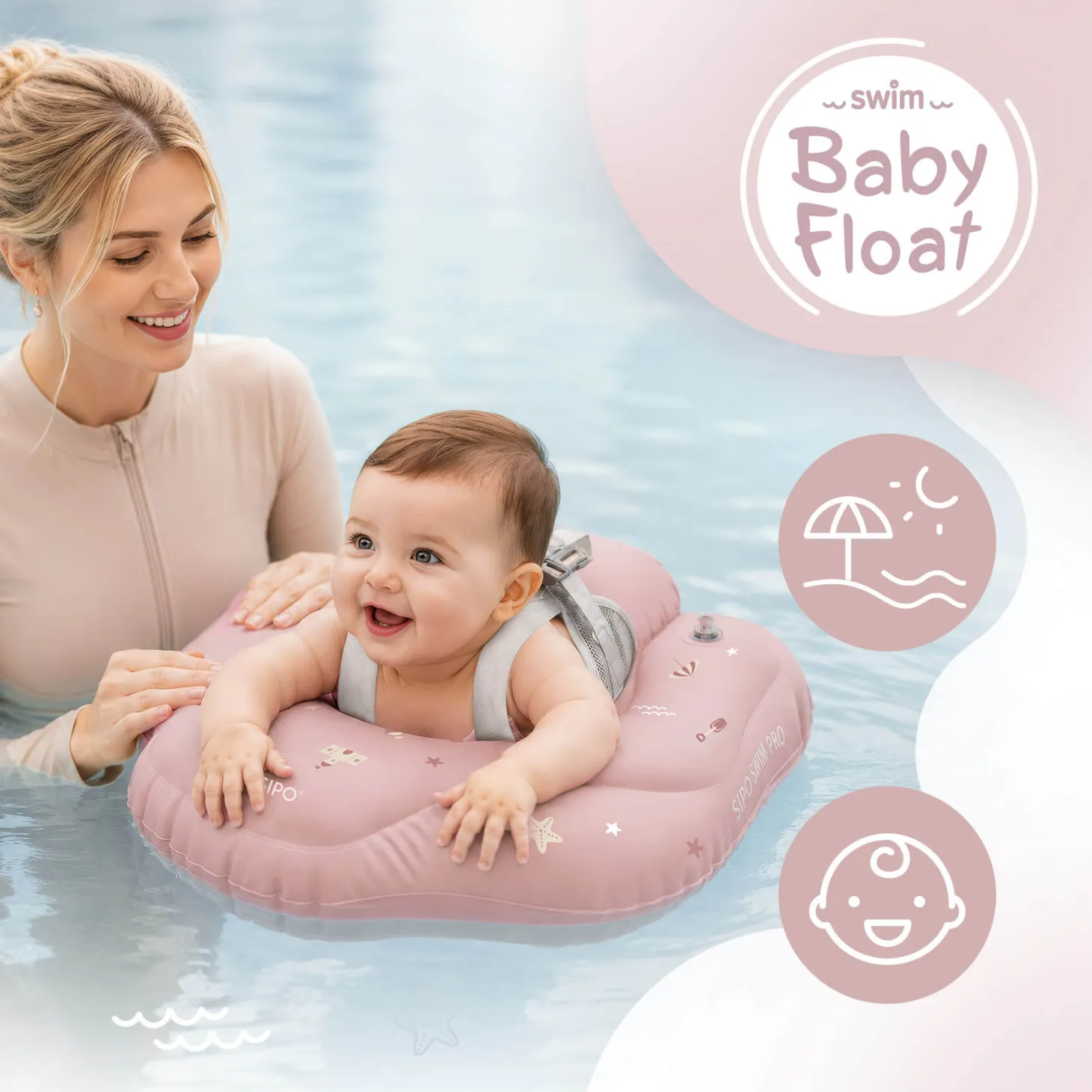 Koło treningowe do nauki pływania 6-36m (11-18 kg) - różowe