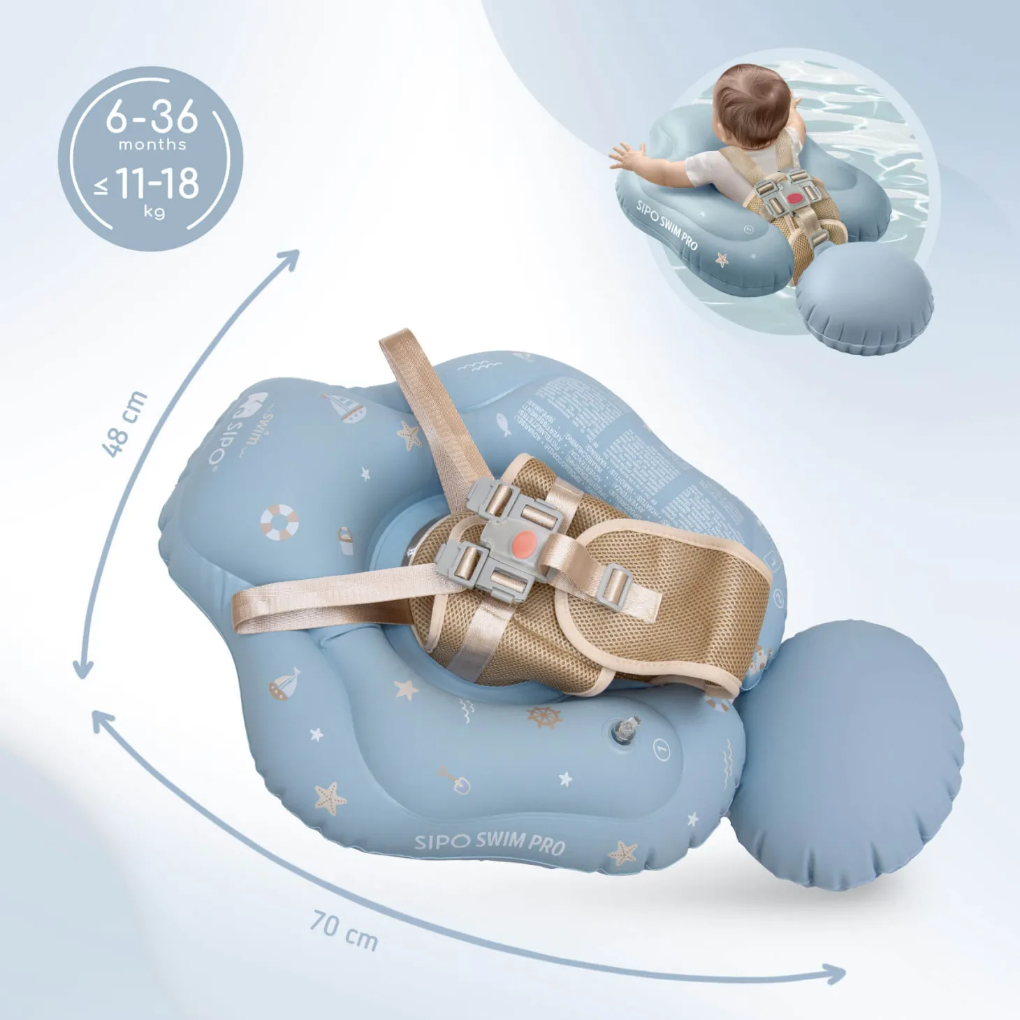 Koło treningowe do nauki pływania 6-36m (11-18 kg) - niebieskie