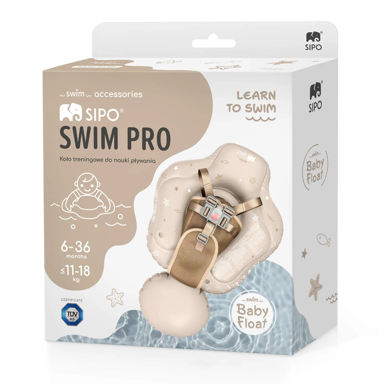 Koło treningowe do nauki pływania 6-36m (11-18 kg) - beżowe