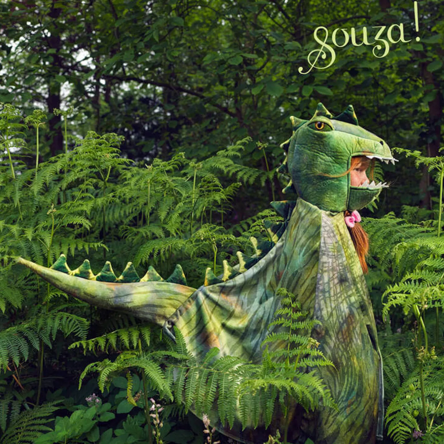 Kostium peleryna z kapturem - maską zielony dinozaur T-rex, 4-7 lat