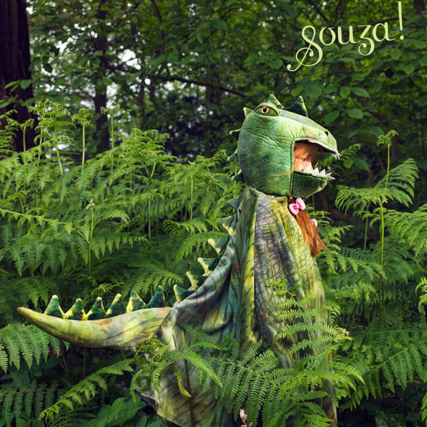 Kostium peleryna z kapturem - maską zielony dinozaur T-rex, 4-7 lat