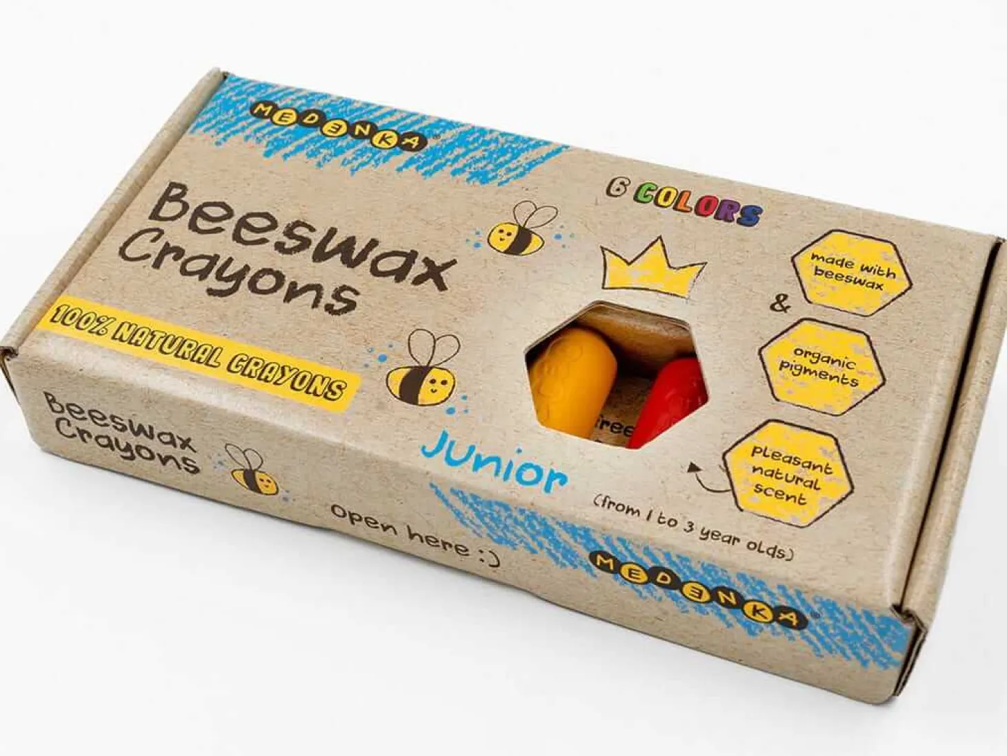 Kredki Medenka JUNIOR z wosku pszczelego, 100% naturalne