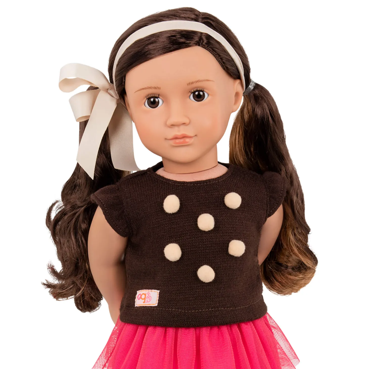 Lalka AVIA 46cm - Brunetka w bluzce z pomponikami