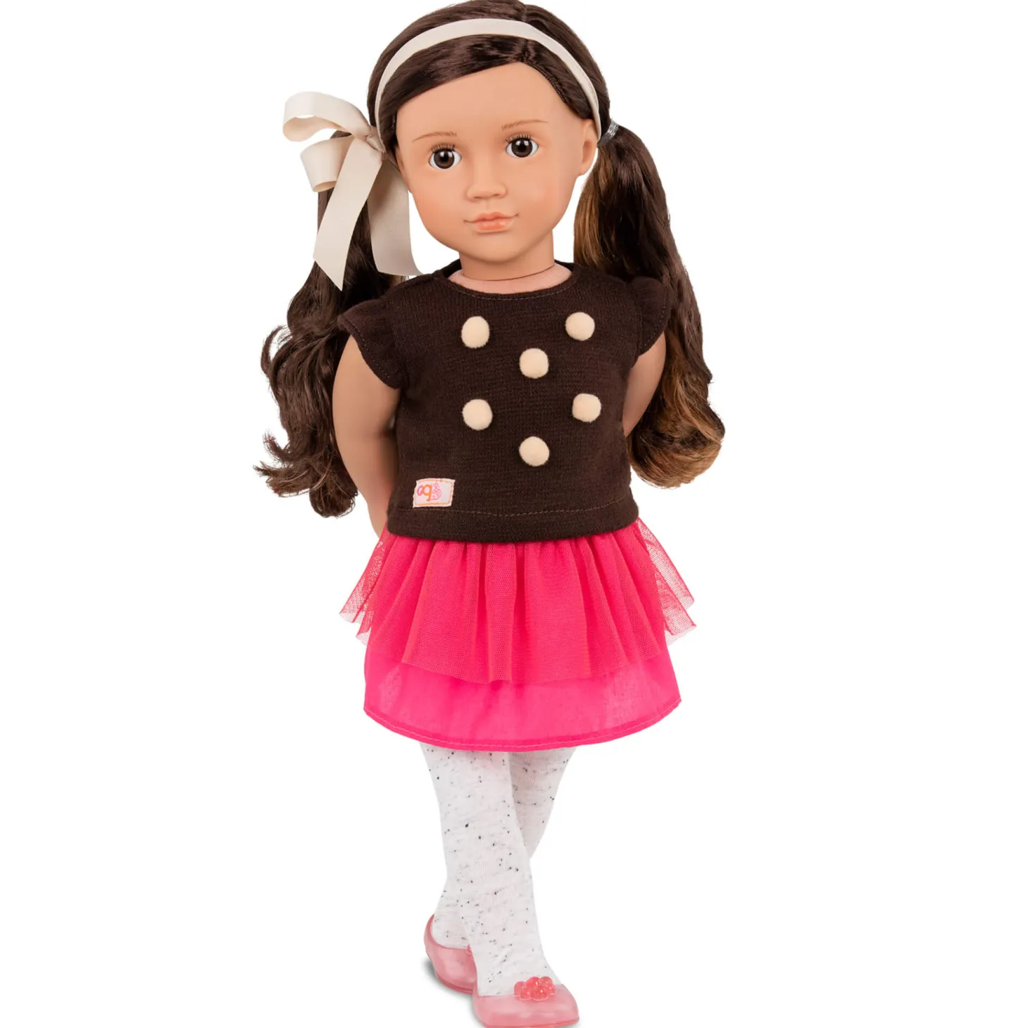Lalka AVIA 46cm - Brunetka w bluzce z pomponikami
