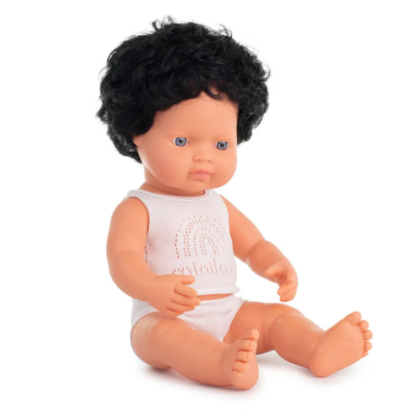 Lalka chłopiec Europejczyk czarne kręcone włosy 38cm Miniland Doll