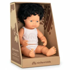 Lalka chłopiec Europejczyk czarne kręcone włosy 38cm Miniland Doll
