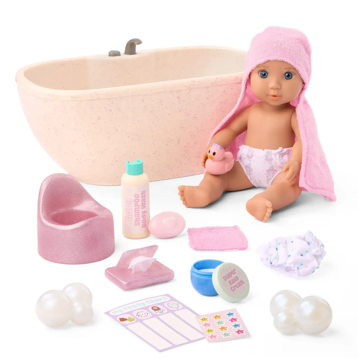 Lalka niemowlę z wanną, nocnikiem i akcesoriami do pielęgnacji - Baby Lacy & Bathtime Set