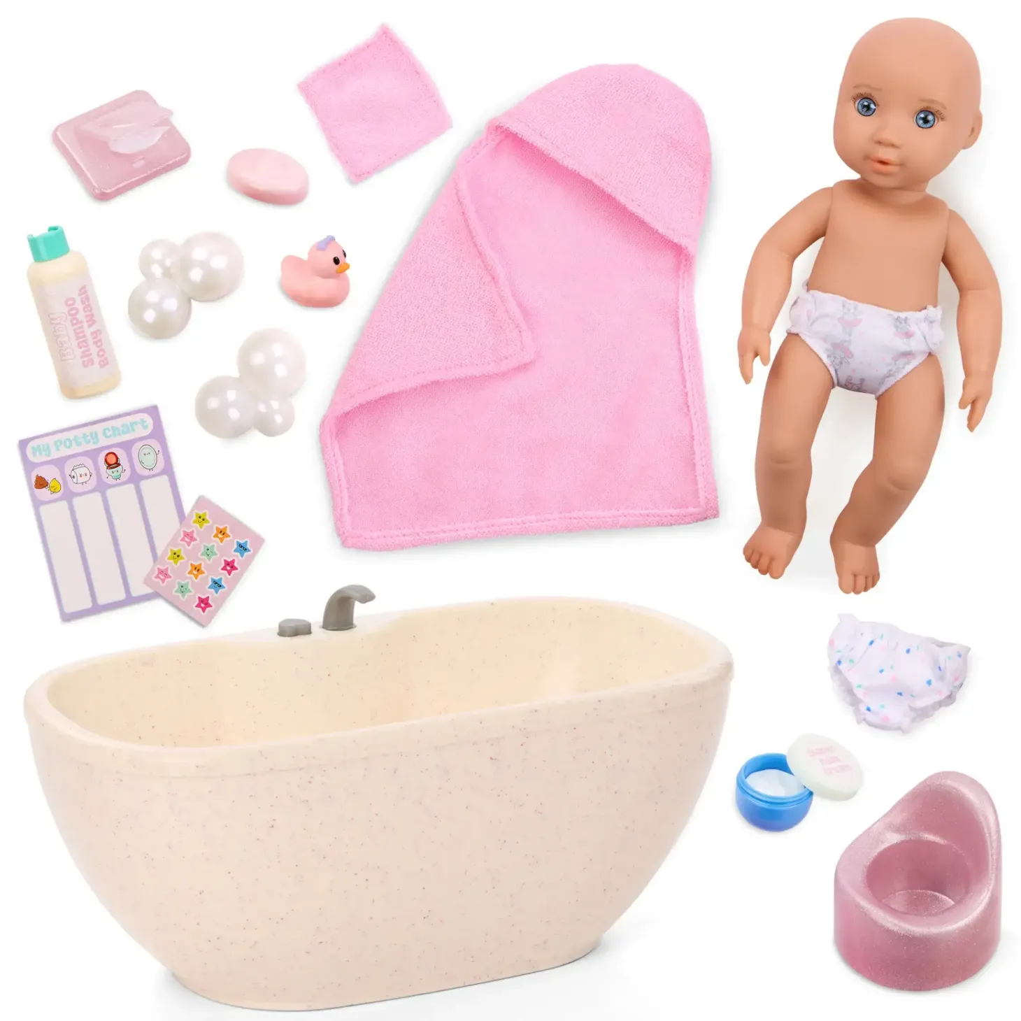Lalka niemowlę z wanną, nocnikiem i akcesoriami do pielęgnacji - Baby Lacy & Bathtime Set