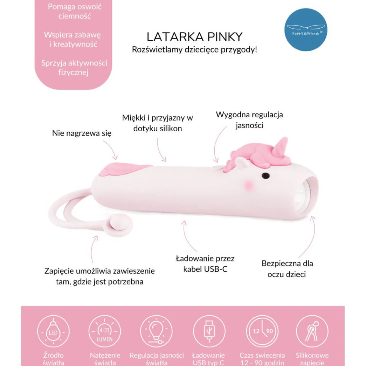 Latarka Jednorożec PINKY