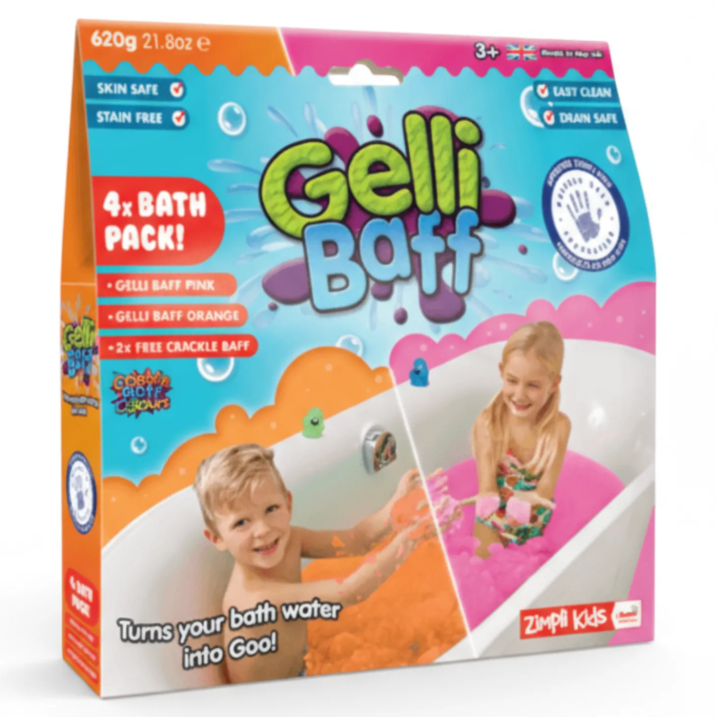 Magiczny proszek do kąpieli Gelli Baff - różowy i pomarańczowy, 4 użycia, 3+, 620g