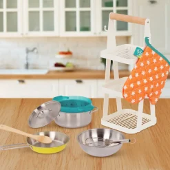 Mini Chef - Pot-n-Pan Playset - zestaw realistycznych naczyń i przyborów kuchennych ze stojakiem
