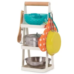 Mini Chef - Pot-n-Pan Playset - zestaw realistycznych naczyń i przyborów kuchennych ze stojakiem