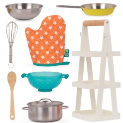 Mini Chef - Pot-n-Pan Playset - zestaw realistycznych naczyń i przyborów kuchennych ze stojakiem