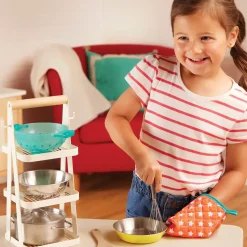 Mini Chef - Pot-n-Pan Playset - zestaw realistycznych naczyń i przyborów kuchennych ze stojakiem