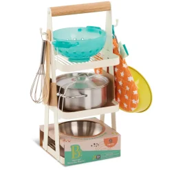 Mini Chef - Pot-n-Pan Playset - zestaw realistycznych naczyń i przyborów kuchennych ze stojakiem