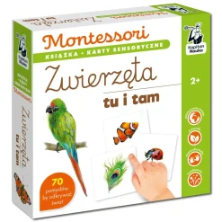Montessori. Karty sensoryczne z książeczką. Zwierzęta tu i tam