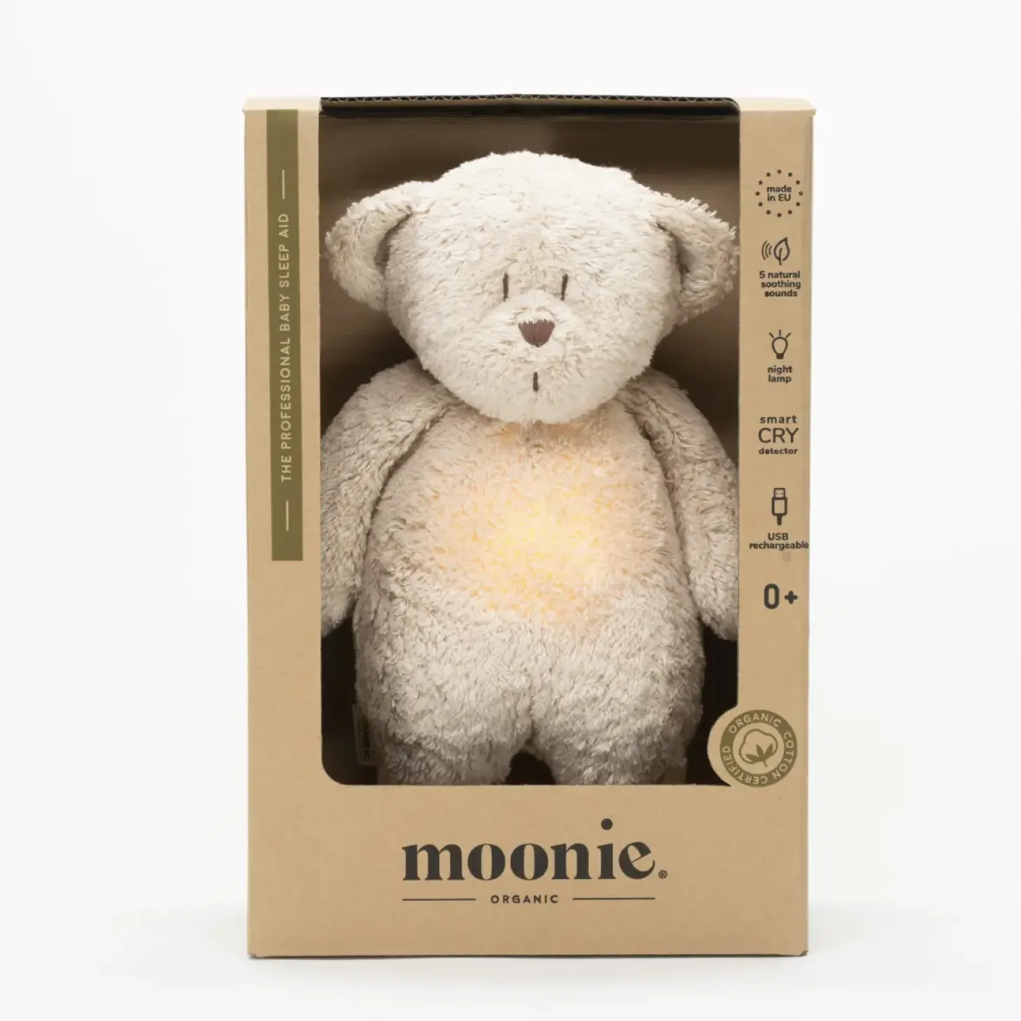 Moonie NATUR 2.0 - szumiący miś z lampką - SAND