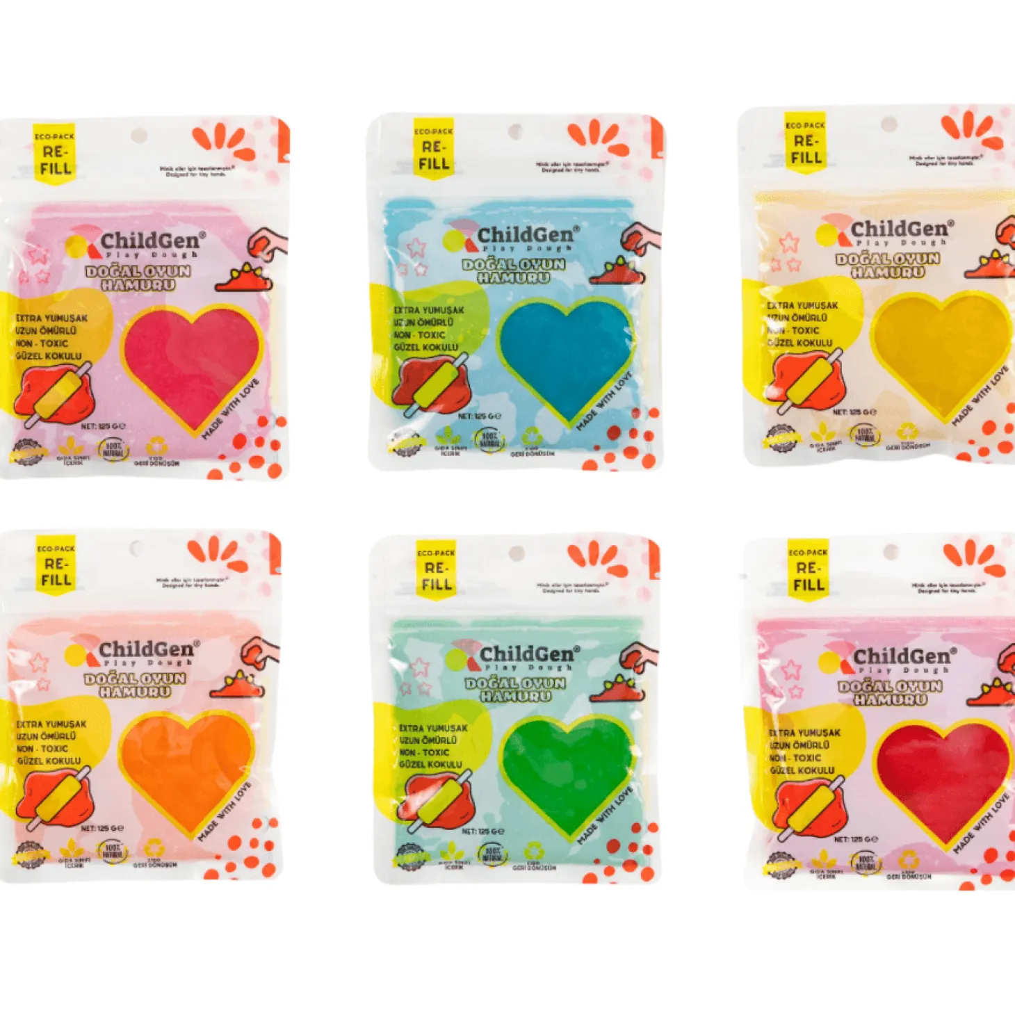Naturalna ciastolina do zabawy, KOLORY PODSTAWOWE, eko-pack 6 szt. Re-Fill Play Dough