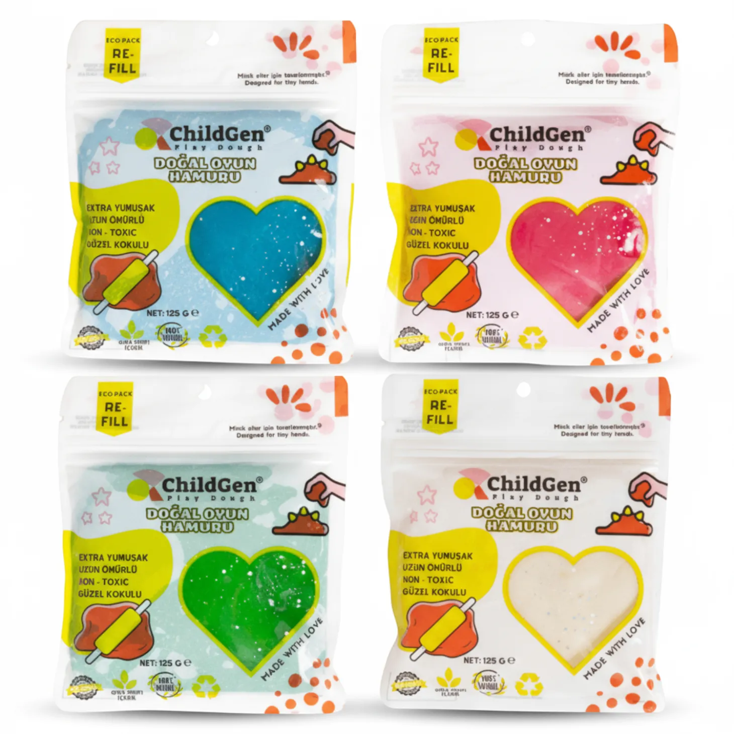 Naturalna ciastolina do zabawy, BROKAT, eko-pack 4 szt. Re-Fill Play Dough