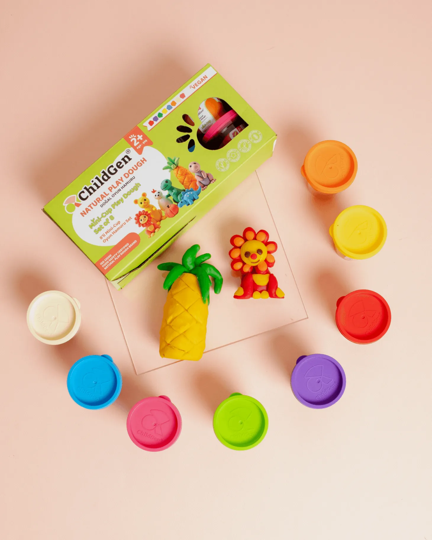 100% naturalna ciastolina zestaw eco kubków, 8 szt. wegańska, certyfikowana, 2+