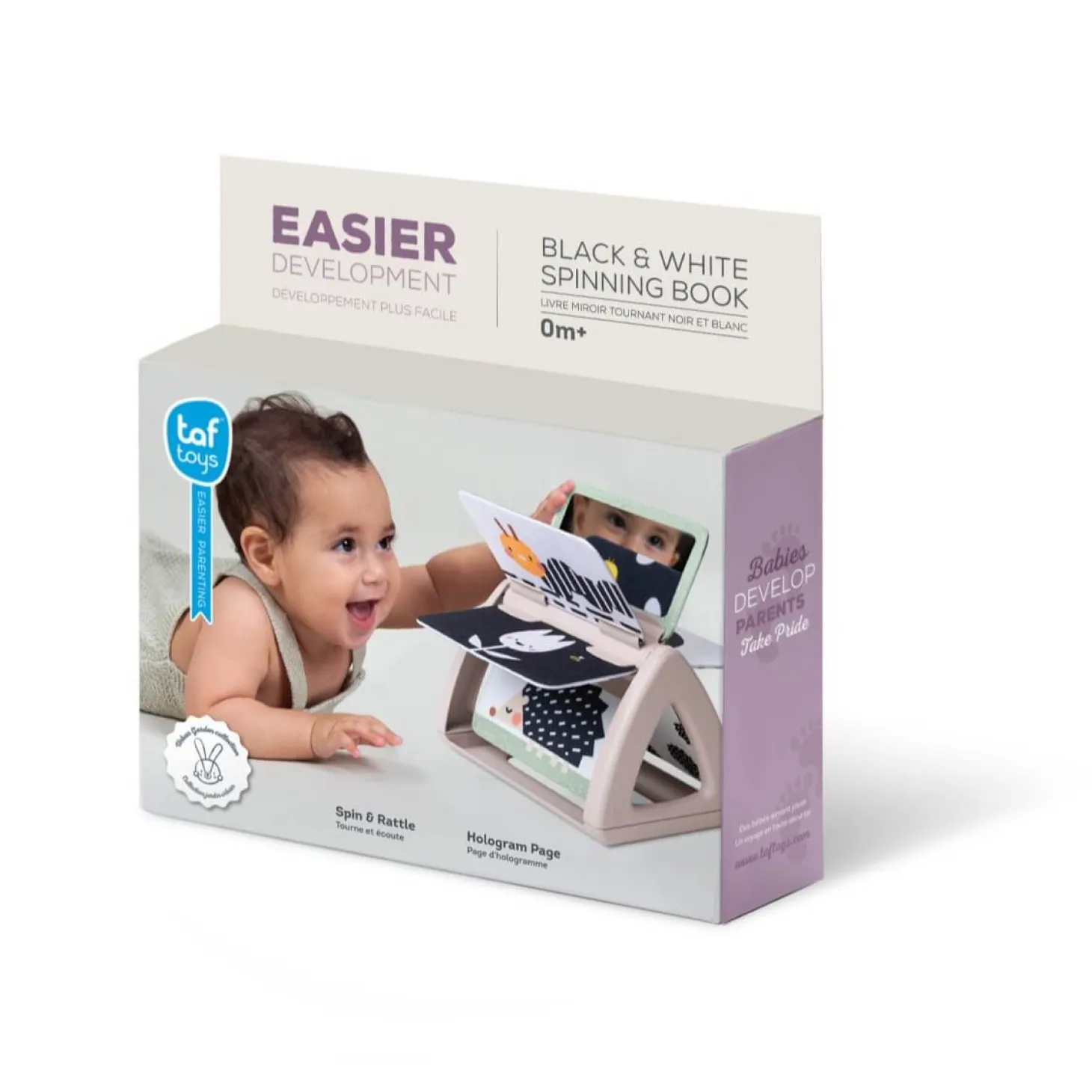 Obracająca się książeczka grzechocząca Tummy Time - Czarno-Biała