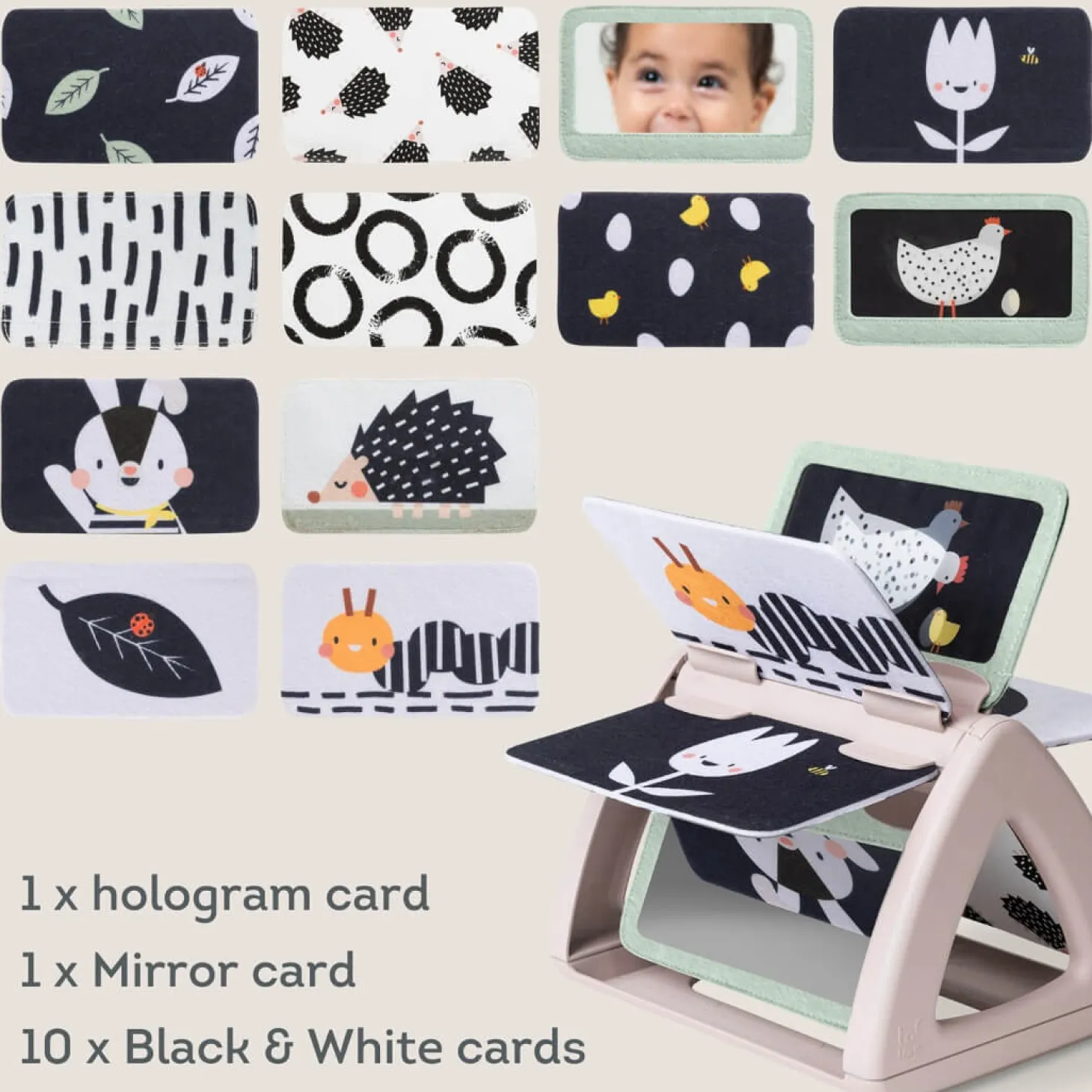 Obracająca się książeczka grzechocząca Tummy Time - Czarno-Biała